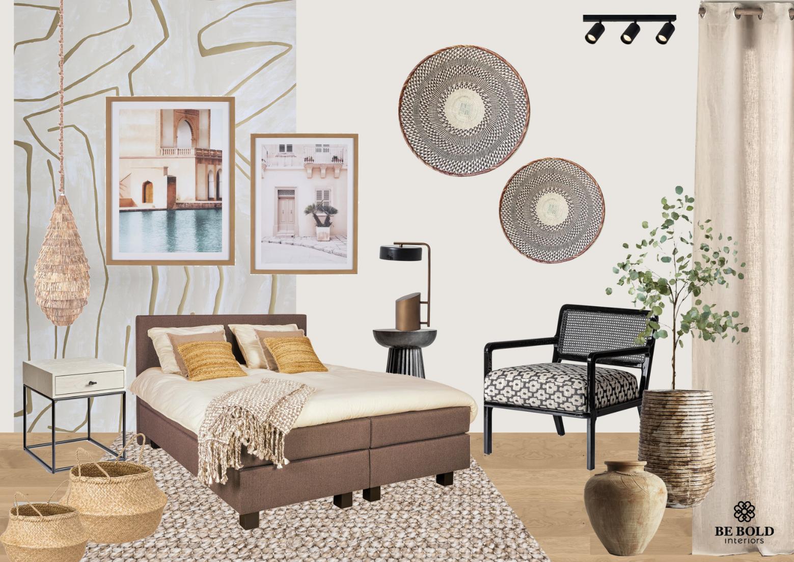 Allonbay apartment bedroom furniture package moodboard design by Be Bold Interiors