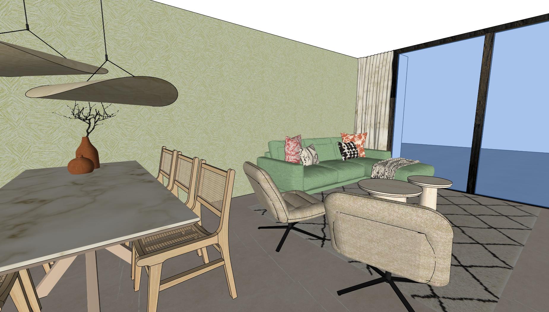 Sunset Cliffs Benidorm apartment living room furniture package render by Be Bold Interiors