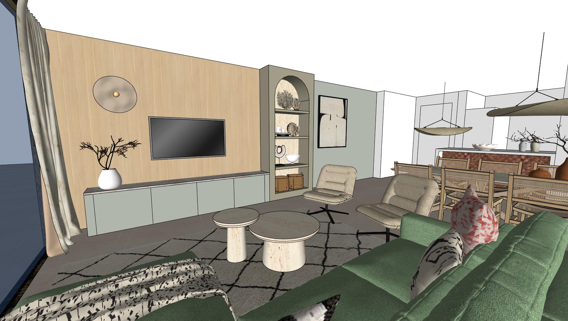 Sunset Cliffs Benidorm beach front apartment living room furniture package render by Be Bold Interiors